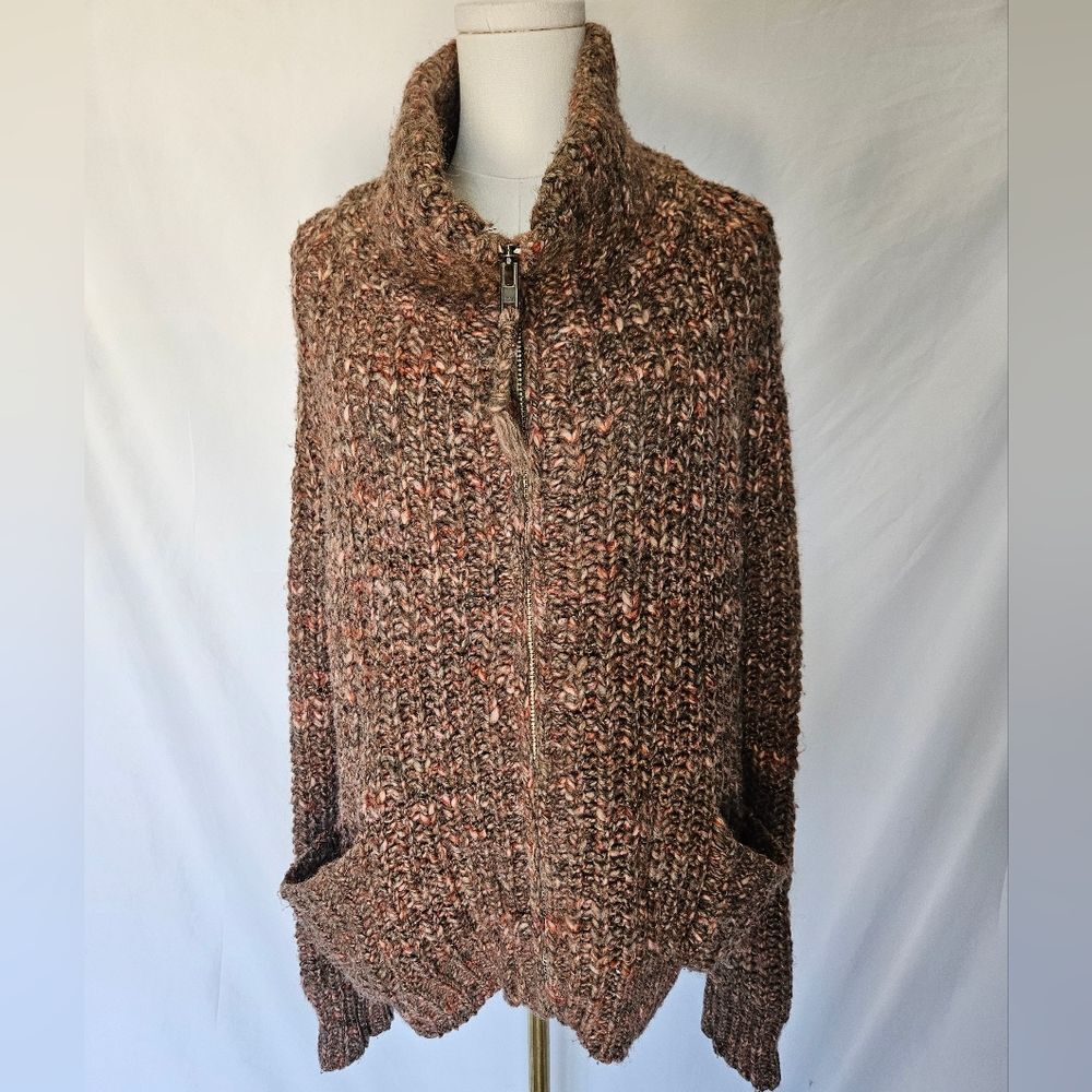 Wilfred Free Aritzia Erable Wool & Alpaca Zip Brown Cardigan Large Mock Neck
